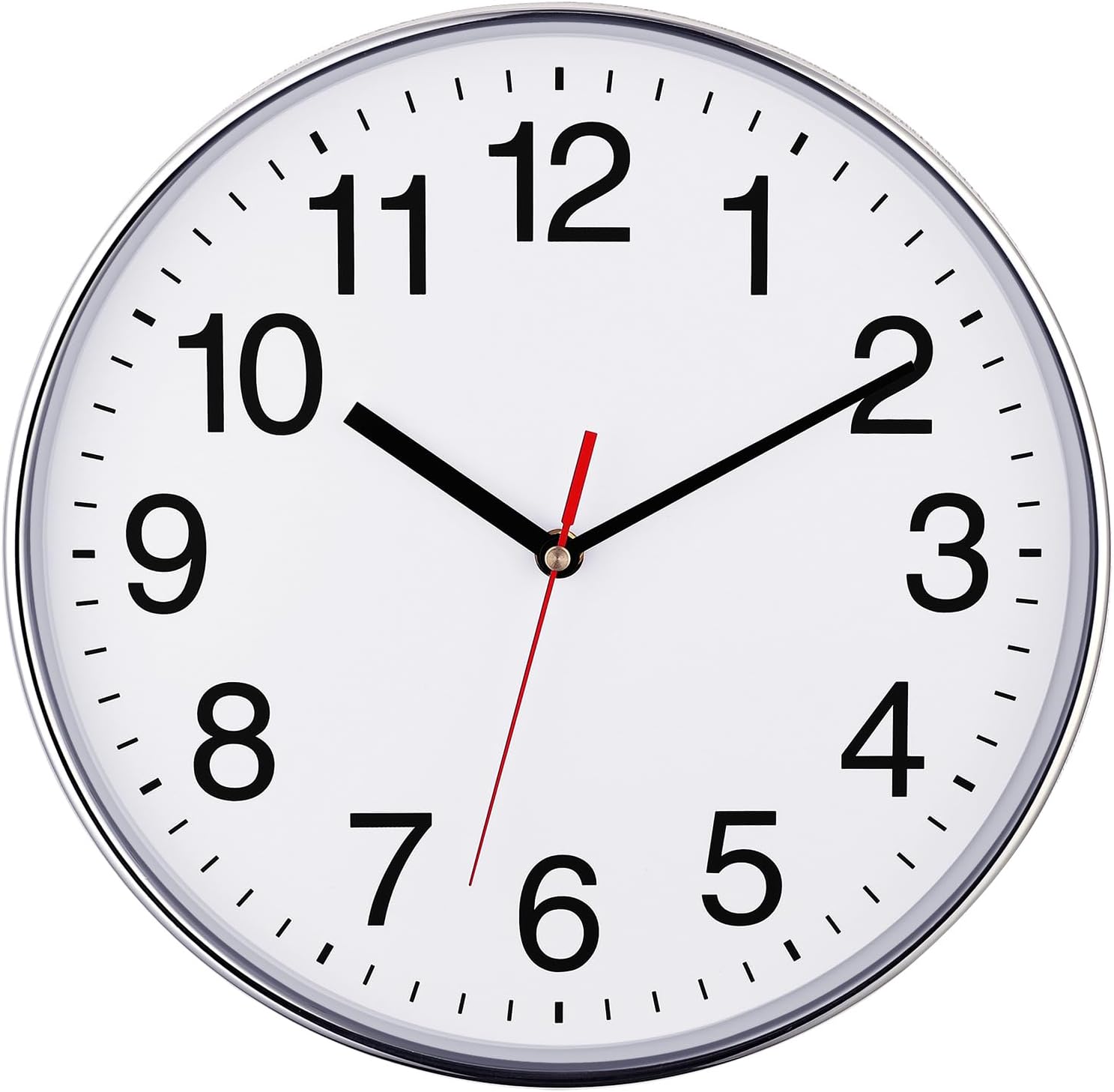 Plumeet Reloj de pared silencioso  Reloj de pared negro de cuarzo sin tictac de 10 pulgadas  Reloj de pared de diseño simple para decoración de sala