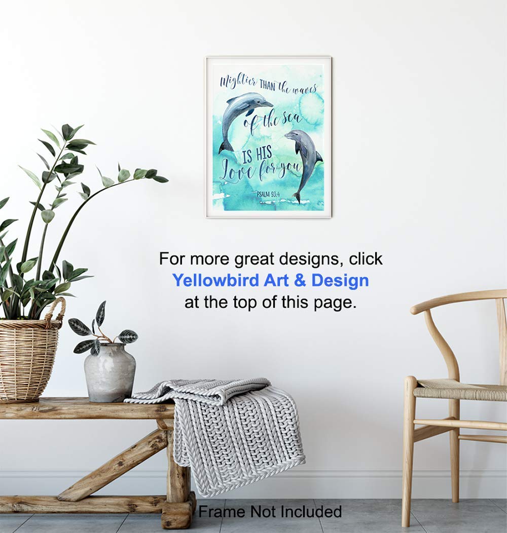 Mightier Than the Waves Dolphins Wall Decor – Religious Bible Verse Wall Art – Christian Scripture Decoration for Bedroom, Bathroom, Living Room,