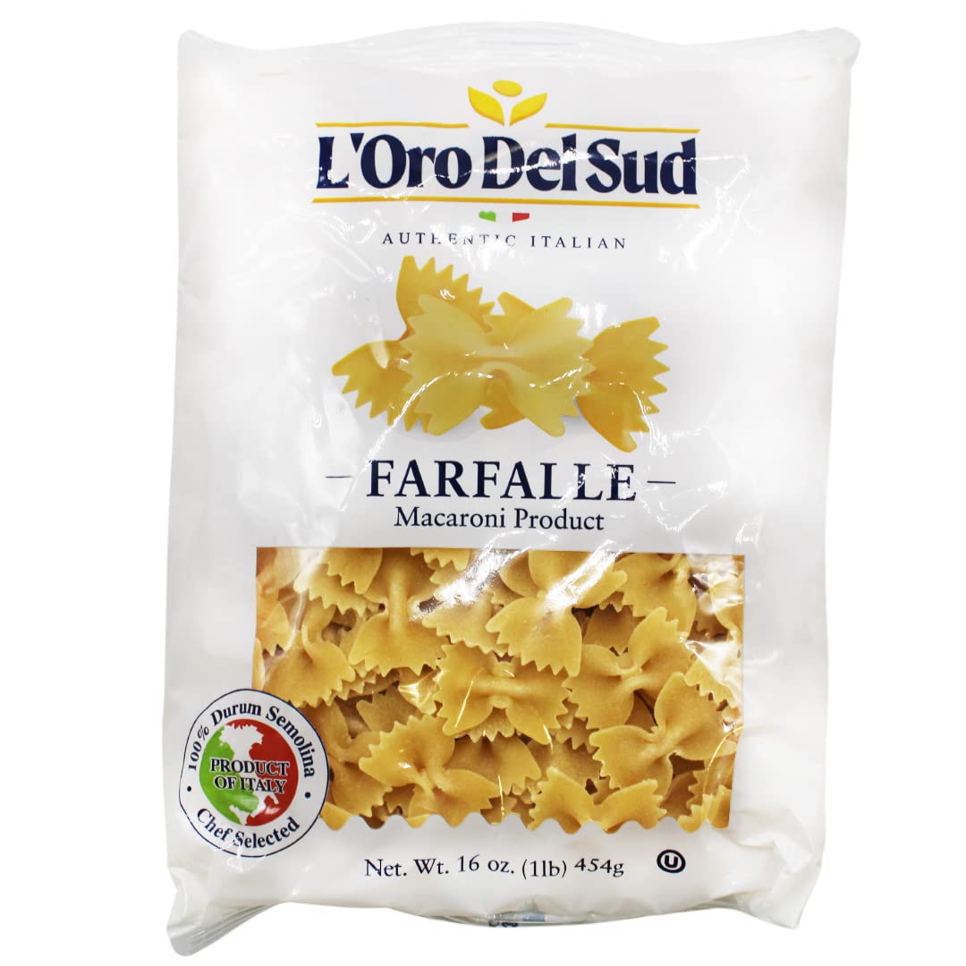 Pasta Farfalle, paquete de 4, pasta italiana, pasta con pajarita, producto de calidad premium de Italia, 16 onzas (paquete de 4) por L’Oro del Sud.