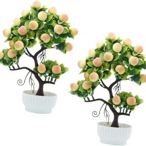 HOMSFOU Árbol frutal artificial de limonero, árbol frutal artificial de melocotón, bonsái en maceta, decoración de fiesta de durazno, árbol pequeño HOMSFOU Árbol frutal artificial de limonero, árbol frutal artificial de melocotón, bonsái en maceta, decoración de fiesta de durazno, árbol pequeño