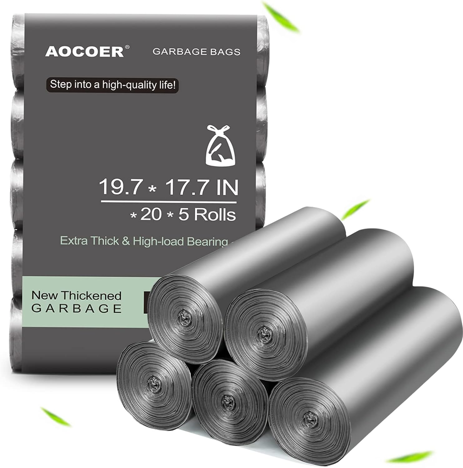 Bolsa de basura de 4 galones, bolsas de basura pequeñas, bolsas de basura gris oscuro de 15 litros, 100 unidades