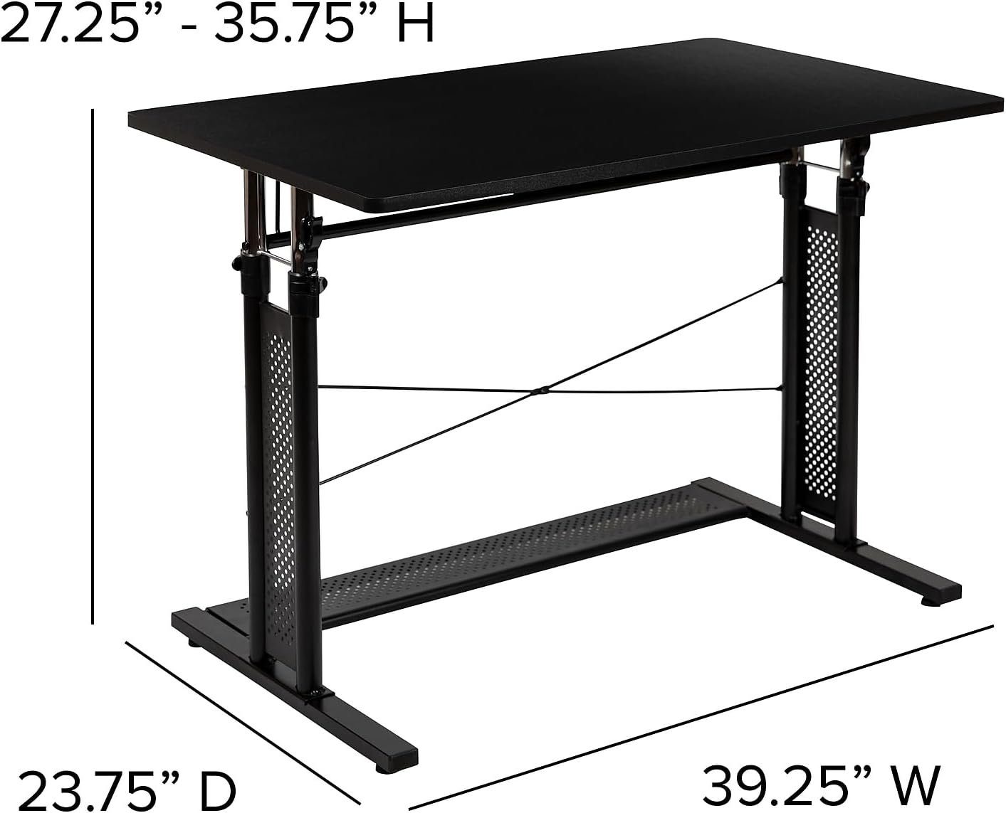 Flash Furniture Fairway – Escritorio de oficina en casa, altura ajustable (27.25-35.75 pulgadas de alto), color negro