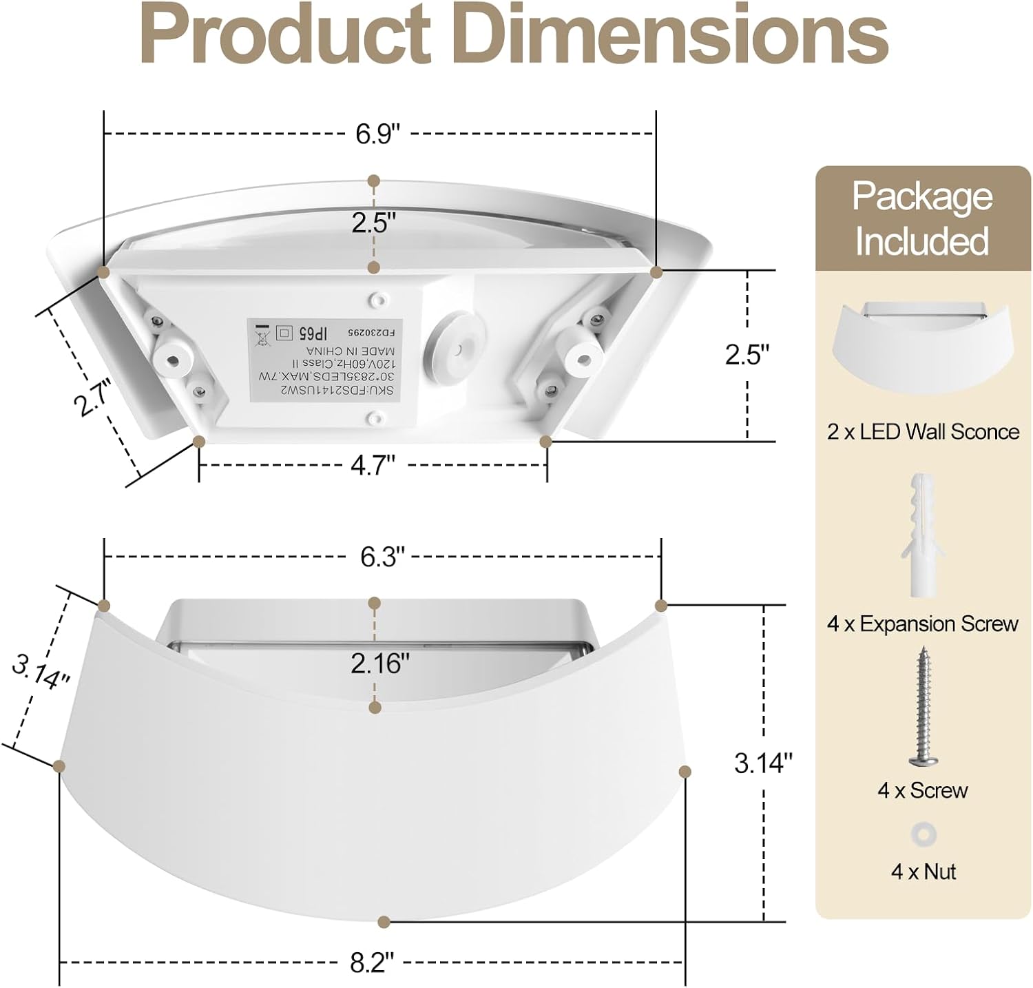FUDESY Aplique de pared LED moderno blanco para interiores, con cableado arriba y abajo, para exteriores, lámpara de pared exterior de plástico