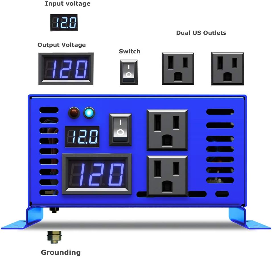Inversor de onda sinusoidal pura de 800 W, 12 V a 110 V, 120 V, inversor de energía solar, CC a CA, enchufe dual de EE. UU. para electrodomésticos