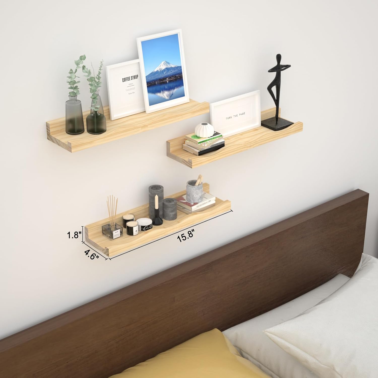 Estantes flotantes para decoración de pared, juego de 3 estantes para libros de guardería, estantes de baño, estante de pared de 16 pulgadas para