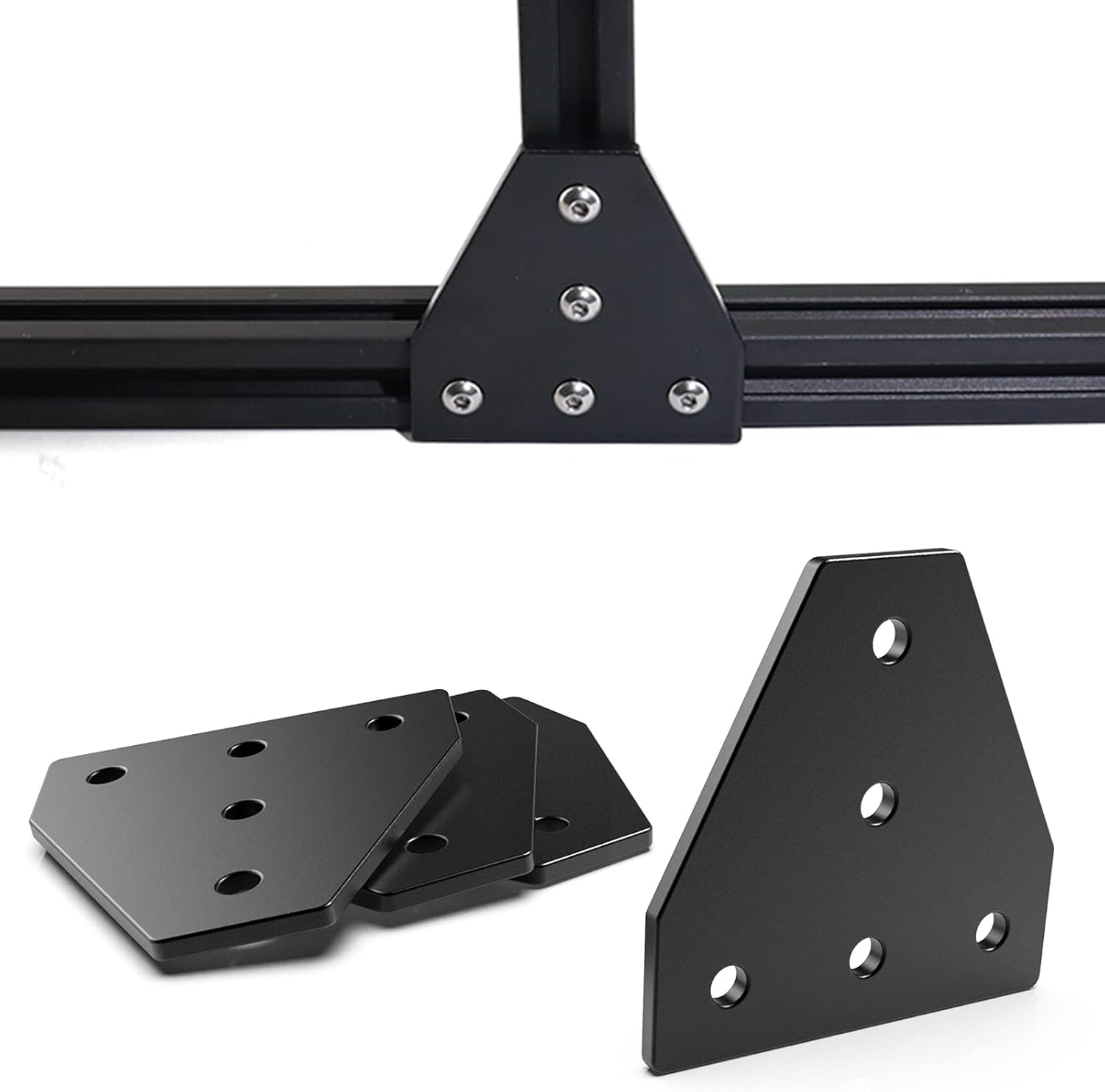 Juego de 4 placas de conector de extrusión de aluminio 3030 con ranura en T, conector de perfil de aluminio en forma de T negro, placa de unión