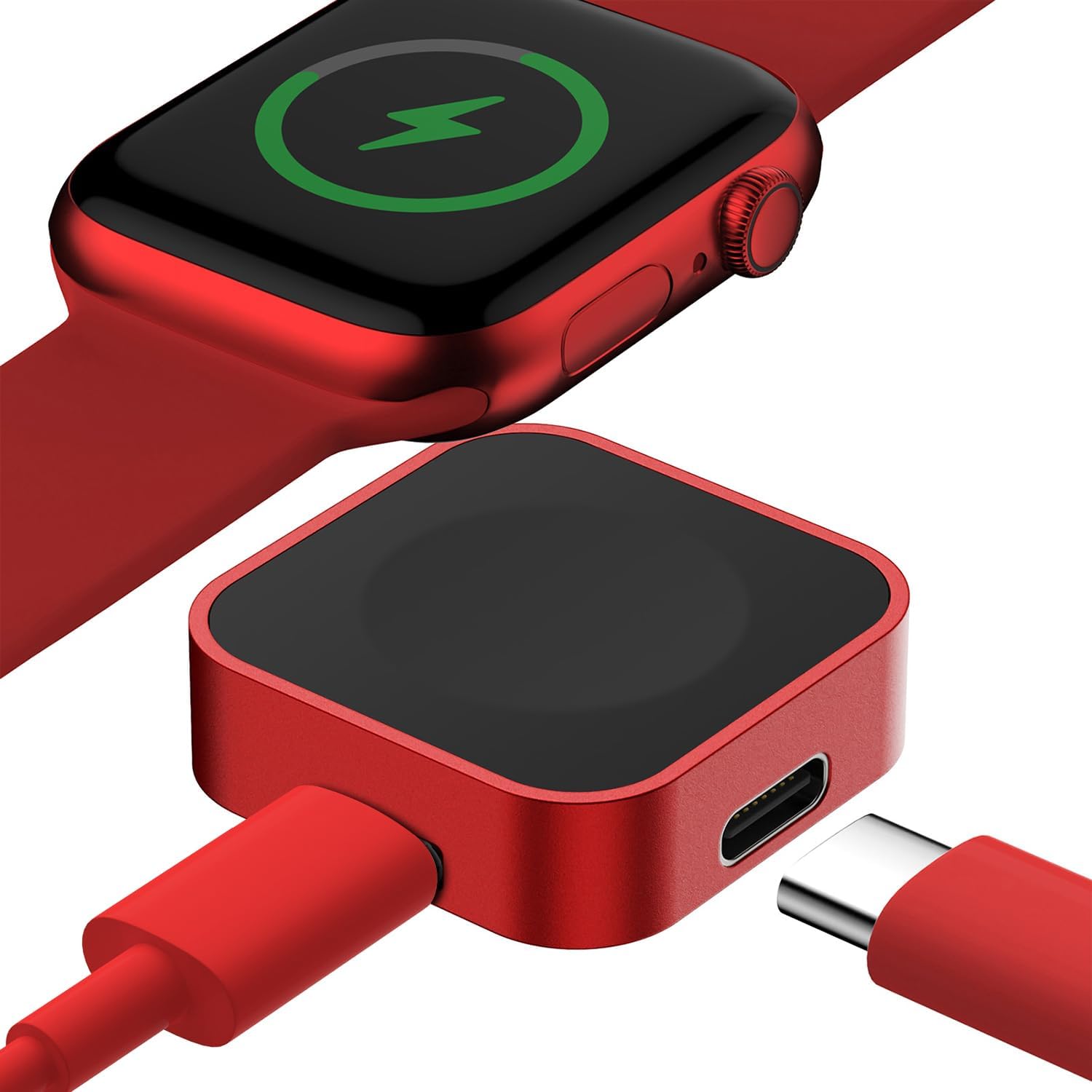Lovandare Adaptador de cargador magnético para Apple Watch, reutilización USB-C o iPhone Cable de carga rápida, carcasa de metal, portátil,