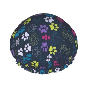 Lindo gorro de ducha con diseño de pata de perro, marco completo, doble capa, impermeable, cómodo, elástico y portátil Lindo gorro de ducha con diseño de pata de perro, marco completo, doble capa, impermeable, cómodo, elástico y portátil