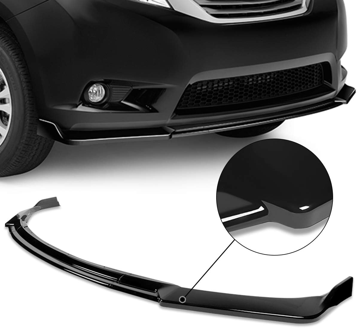 DNA MOTORING 2-PU-523-PBK Borde de parachoques delantero negro brillante MP-Style Compatible con modelos Sienna 11-15 excluye SE Sport