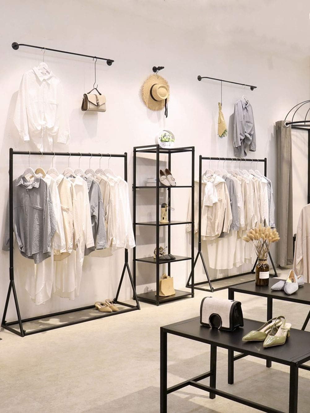 Industrial Pipe Clothing Rack for Clothing Display, Heavy Duty Garment Rack for Bedroom Retail Boutique Use (47.24″ L)