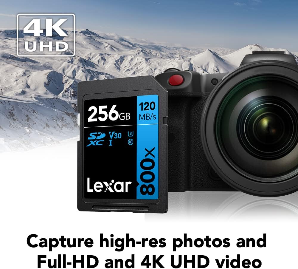 Lexar Tarjeta de memoria SDXC UHS-I de 800 x 128 GB de alto rendimiento, C10, U3, V30, video Full HD y 4K, lectura de hasta 120 MBs, para cámaras de