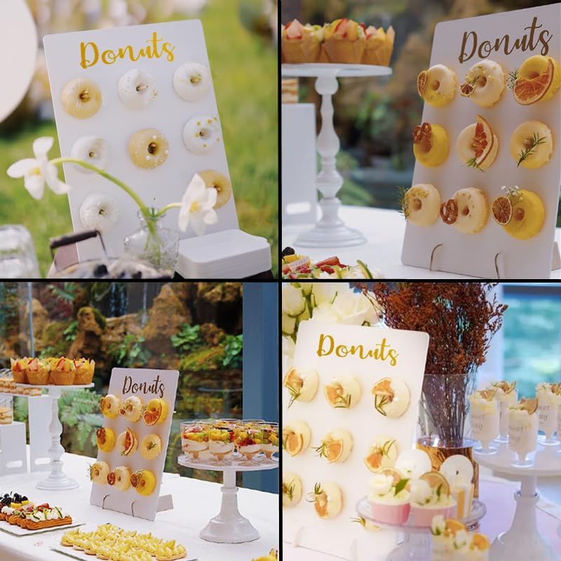 2 soportes de pared de madera con forma de rosquilla, reutilizables, rústicos, suministros de fiesta para bodas, cumpleaños, festivales, decoración