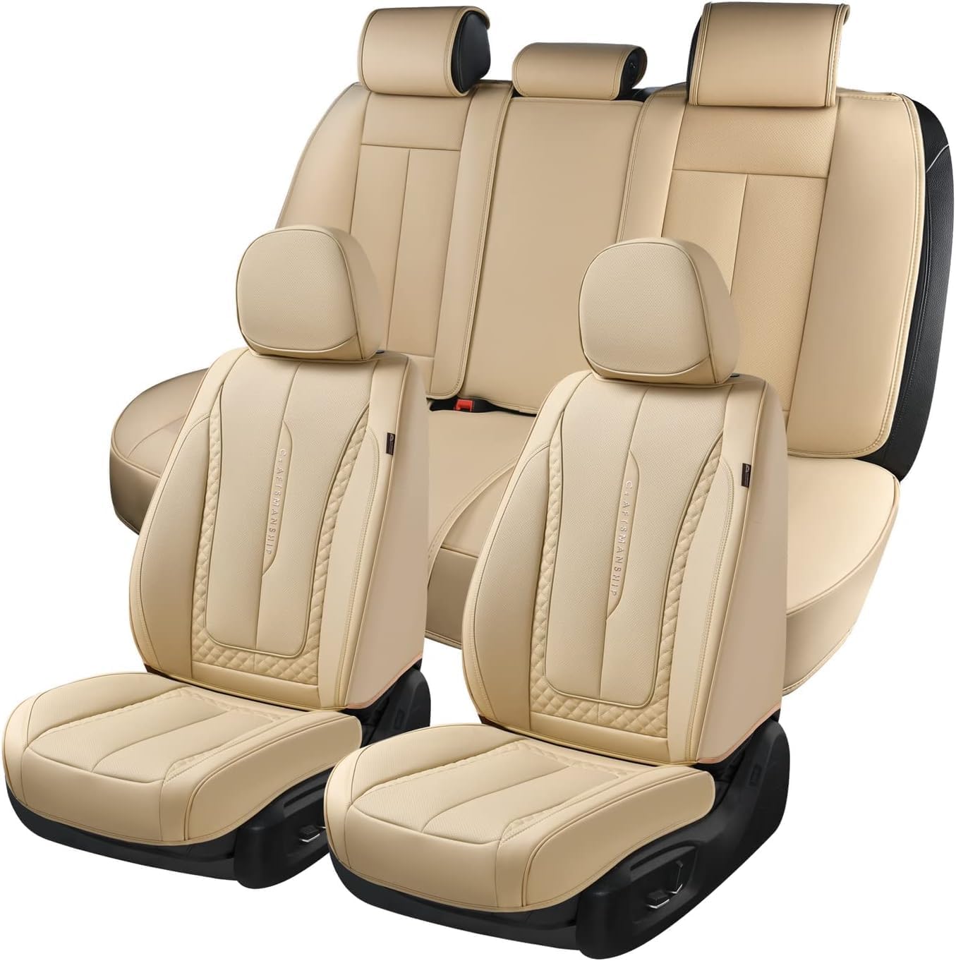 Coverado Juego completo de fundas de asiento de automóvil, fundas de asiento de automóvil, fundas de asiento delantero beige para asientos