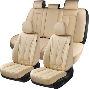 Coverado Juego completo de fundas de asiento de automóvil, fundas de asiento de automóvil, fundas de asiento delantero beige para asientos Coverado Juego completo de fundas de asiento de automóvil, fundas de asiento de automóvil, fundas de asiento delantero beige para asientos