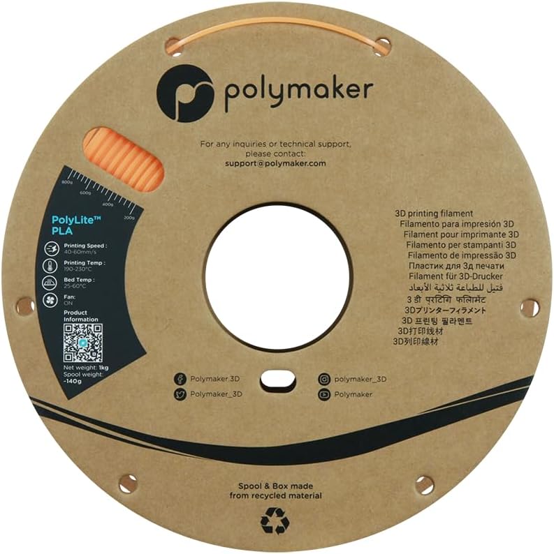 Polymaker Filamento PLA luminoso de 0.069 pulgadas, filamento de impresora 3D de ácido poliláctico naranja luminoso de 1.75 pulgadas (0.069 in),