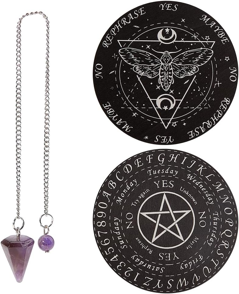 GORGECRAFT Tablero de péndulo de mariposa, 2 piezas, tableros de péndulo de pentagrama, adivinación de madera, altar brujería, kit de madera,