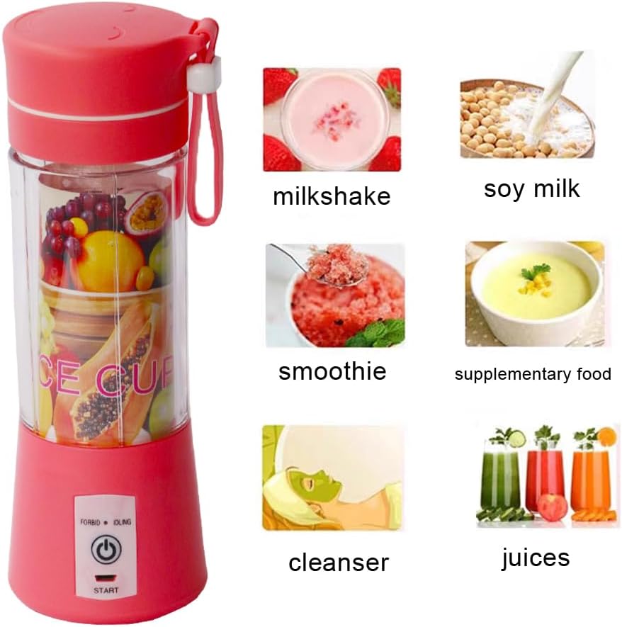 Licuadora portátil y exprimidor de verduras, para viajes, deportes, cocina, 12.8 fl oz con 6 cuchillas, mezclador de alimentos WENPIC para batidos y