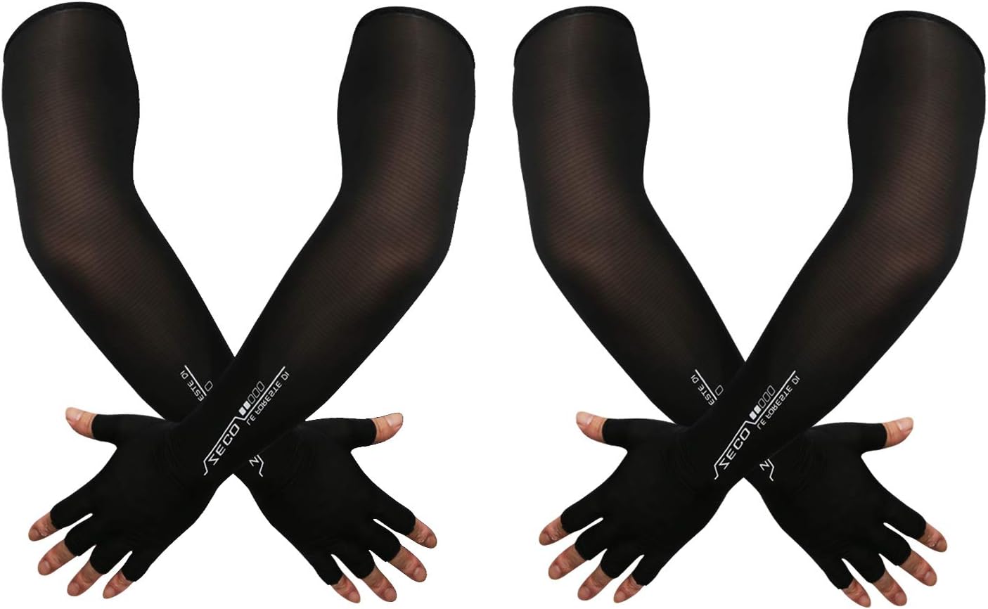 Mangas de brazo con guantes de protección UV para hombres y mujeres Ciclismo Manga de brazo de hielo sin dedos compresión solar cubierta de brazo