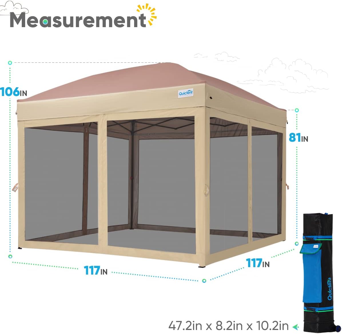 Toldo desplegable Quictent Ez con pantalla de malla para carpa, pared lateral, en 3 colores, 4 tamaños