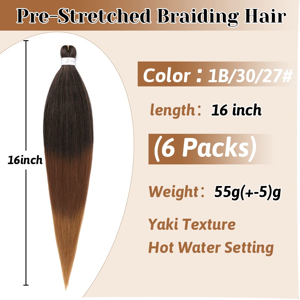 Extensiones de cabello trenzado preestirado de 16 pulgadas, extensiones de cabello trenzado degradado con ajuste de agua caliente, cabello sintético