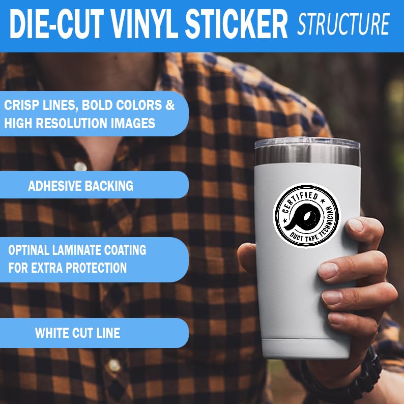 Certified Duct Tape Technician Sticker, Funny Hard Hat Sticker, Caution Stickers, Danger Sticker, Water Assitant Die-Cut Vinyl Funny Decals for