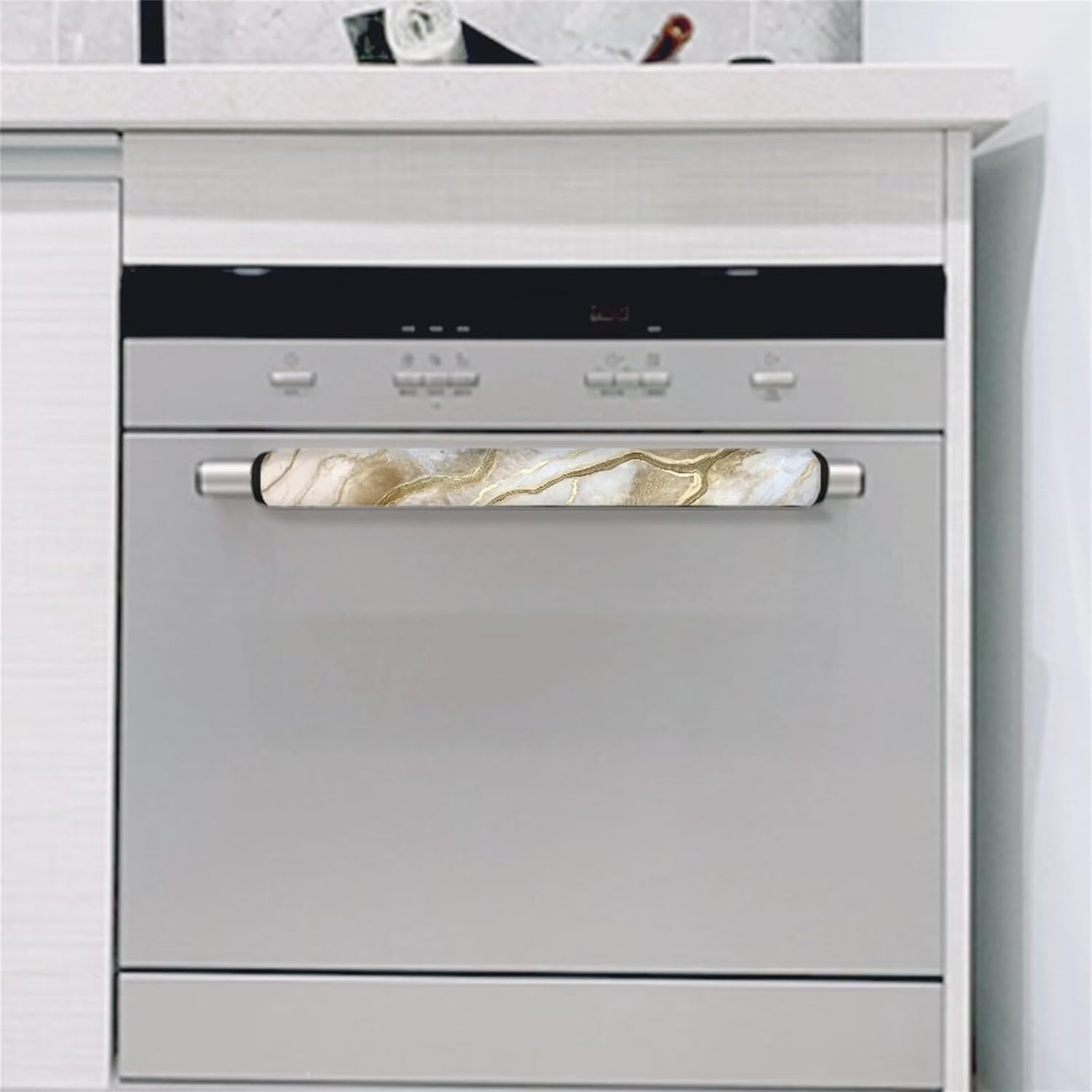 Coldinair Juego de 4 fundas para manijas de puerta de refrigerador con estampado de mármol dorado, mantienen limpios, lavables y duraderos para