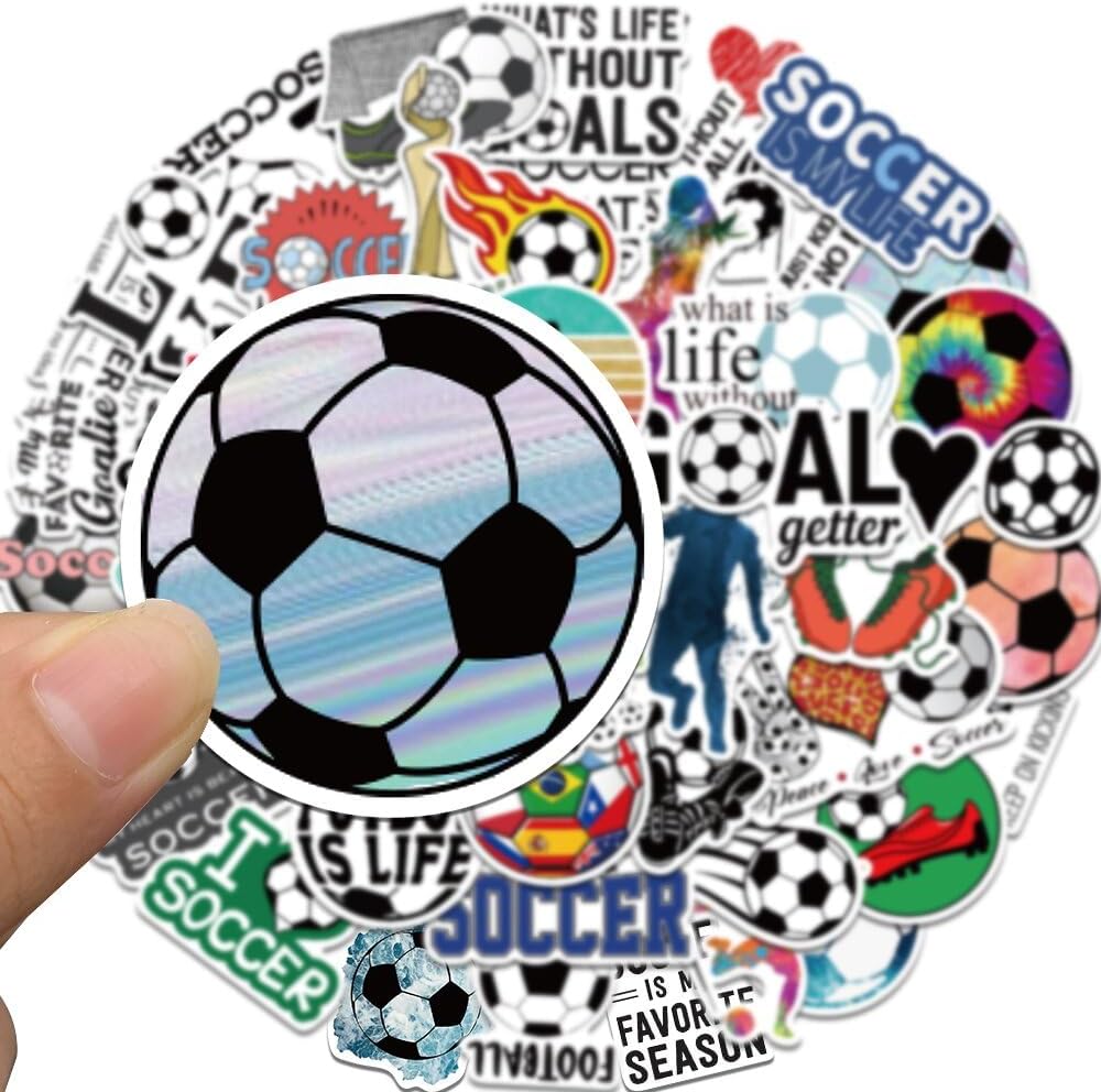 Calcomanías deportivas de fútbol, accesorios de fútbol, 50 calcomanías impermeables de vinilo de FDCcX para botella de agua, laptop, bicicleta,