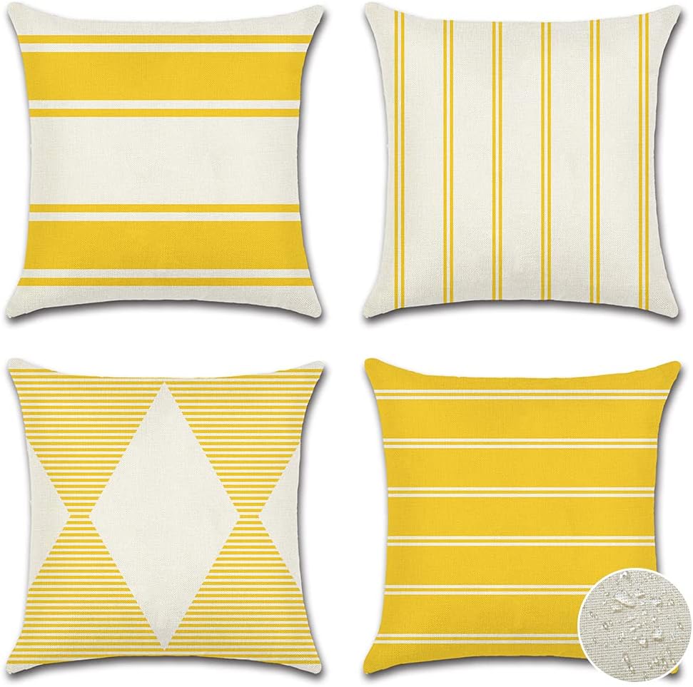 OTOSTAR Juego de 4 fundas de almohada impermeables para exteriores de 18 x 18 pulgadas, juego de 4 fundas decorativas de lino geométrico, fundas