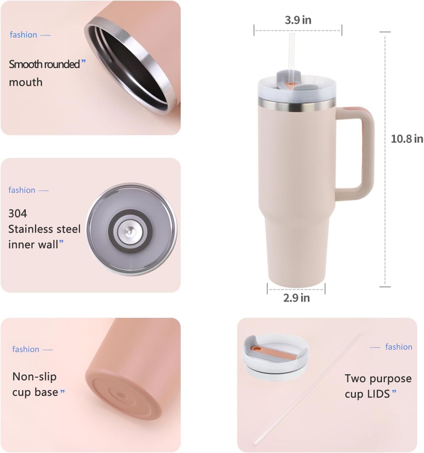 Vaso de 40 onzas con asa y popote con 2 tapas de popote y funda de silicona, botella de agua de acero inoxidable, taza de viaje, bebidas frías, vaso