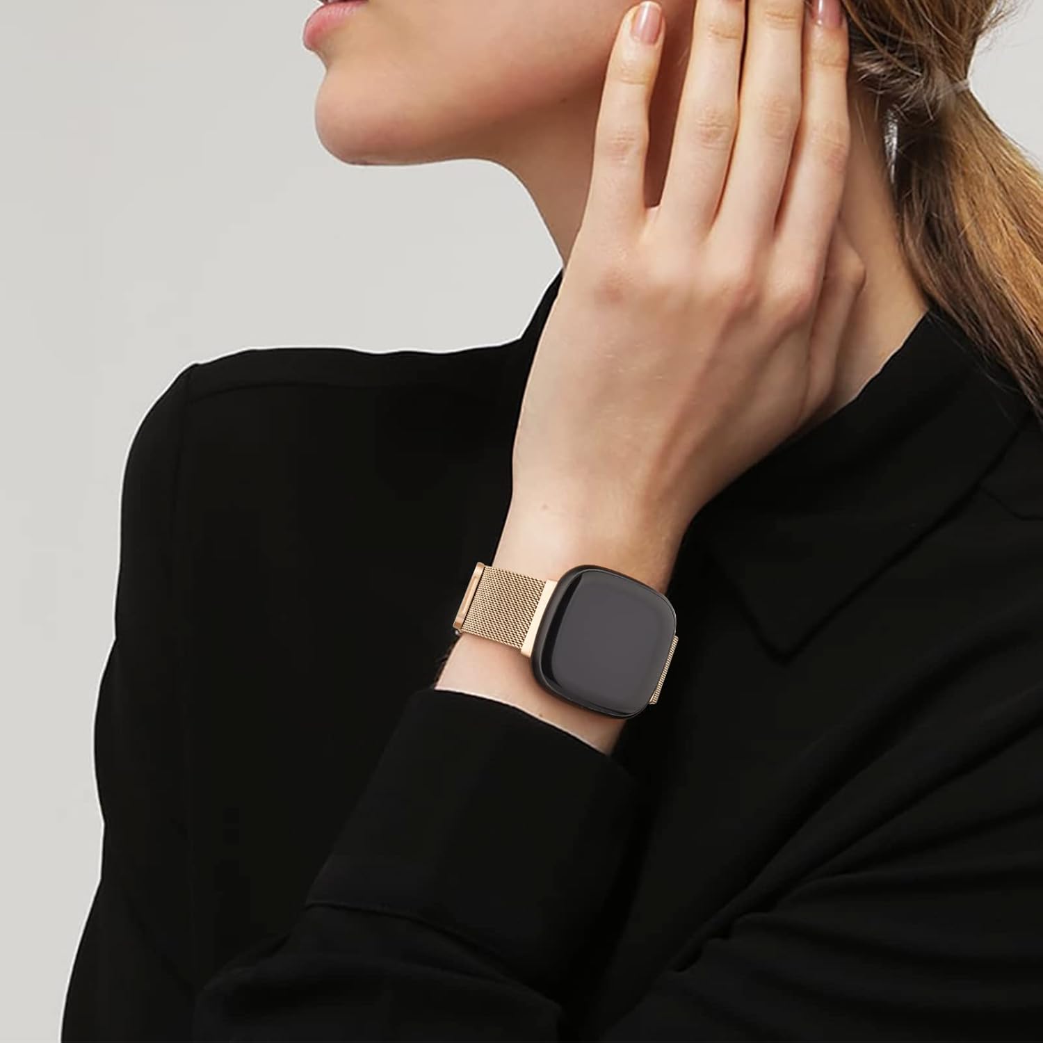 Vanjua Correa de metal para Fitbit Sense BandsFitbit Versa 3 bandas mujeres hombres, malla de acero inoxidable magnética correa de repuesto para