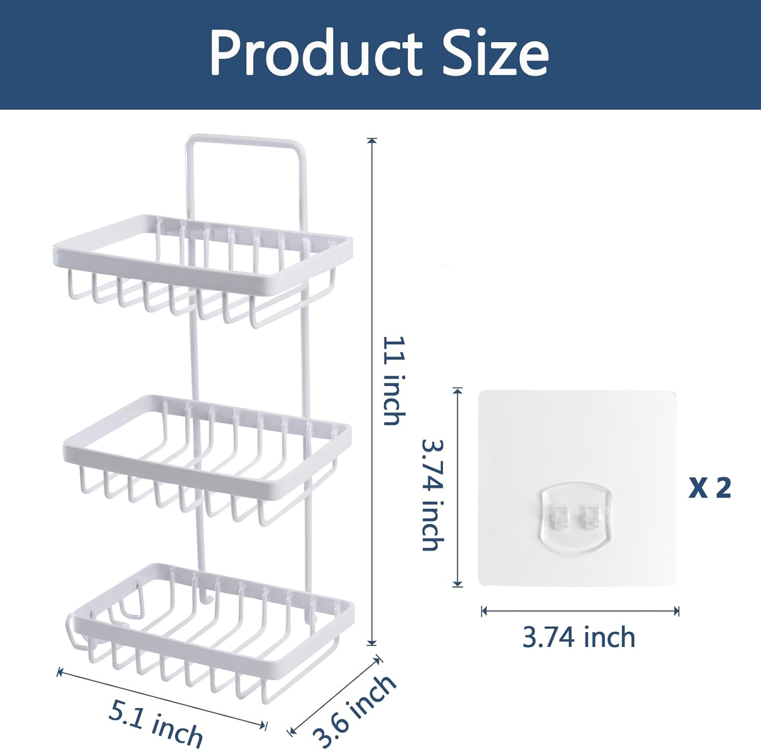 Soporte de jabón en barra para ducha, soporte de jabón de 3 niveles para pared de baño, soporte de barra de champú de acero inoxidable con 2 ganchos
