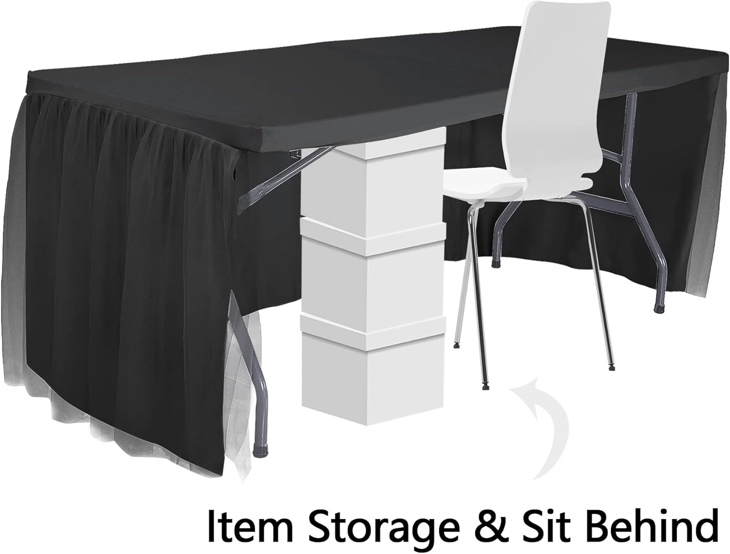 Suppromo Falda de mesa de tul negro para mesas rectangulares de 6 pies, mantel de elastano negro con falda de mesa tutú para graduación, baby