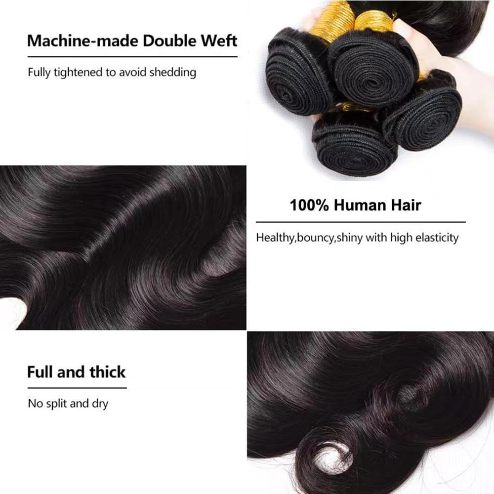 Extensiones de cabello humano brasileño ondulado grado 10A, 100% cabello humano (18, 20, 22, 24 pulgadas), 4 manojos de cabello humano ondulado para