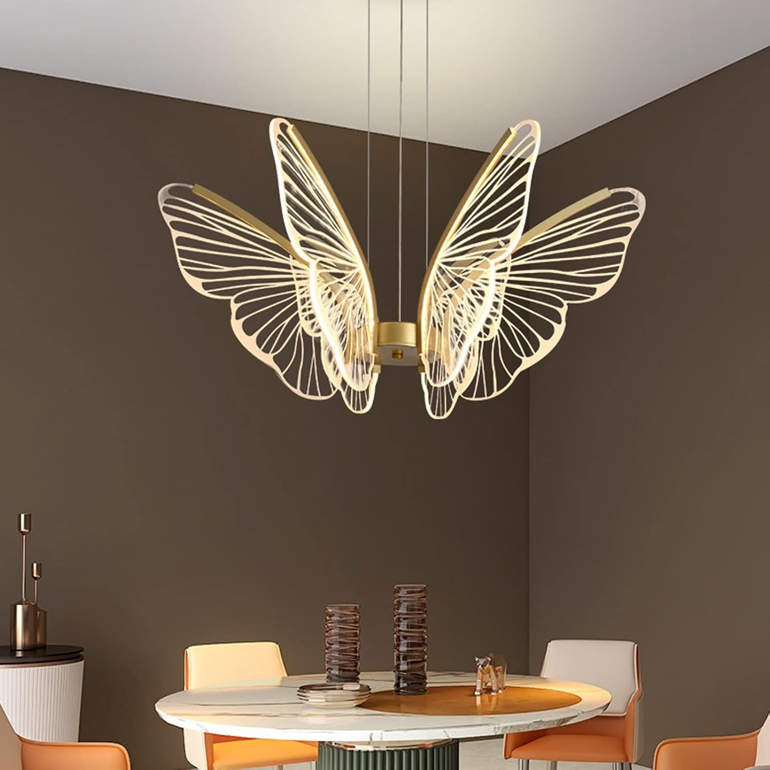 Lámpara LED de 6 luces con diseño de mariposa, lámpara de techo LED regulable semiempotrada con control remoto, luces colgantes de altura ajustable