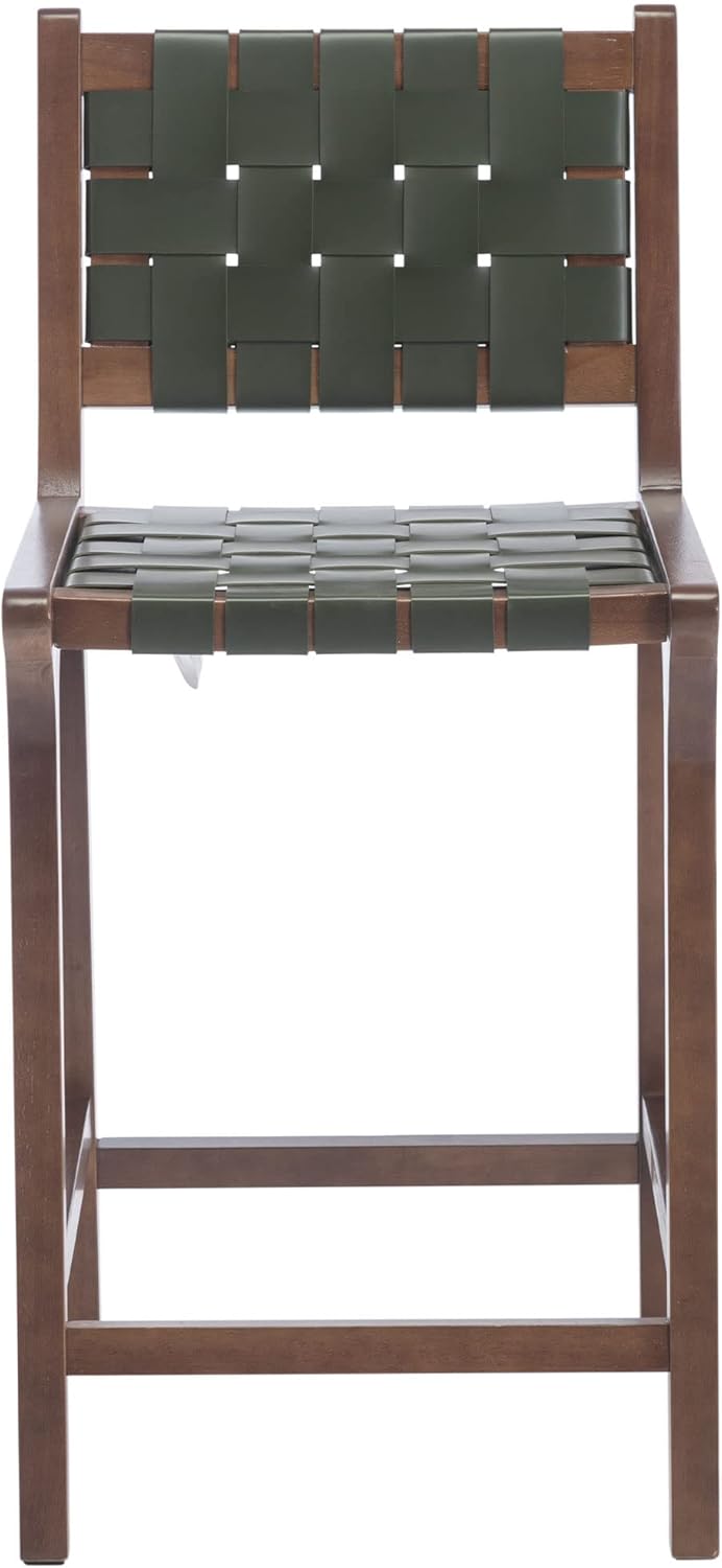 DM Furniture Taburete de bar de 23.5 pulgadas de altura de mostrador, juego de 2 tiras tejidas de piel sintética, taburetes de bar con correas de