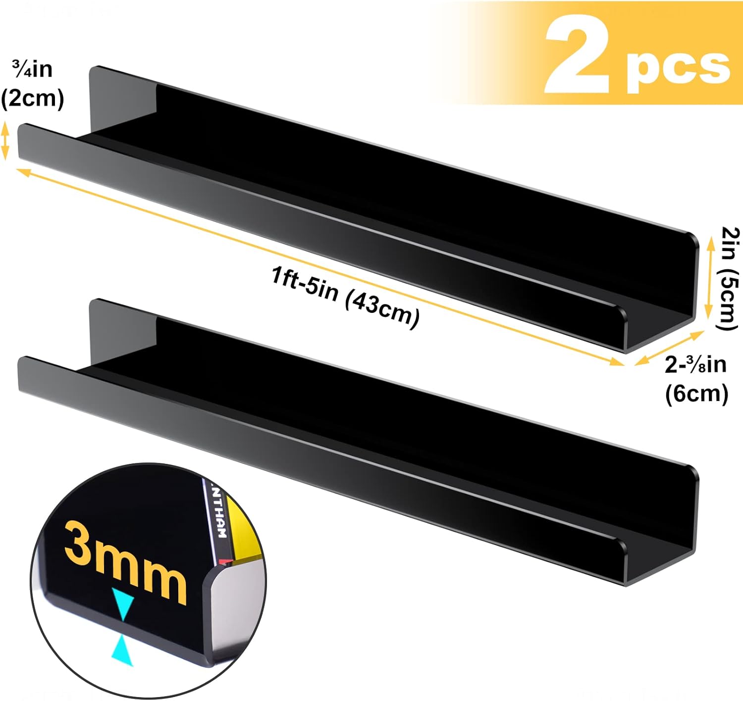 NiHome Paquete de 2 estantes magnéticos de acrílico de 17 pulgadas para pizarra blanca, pantalla de imágenes grandes, elegantes estantes para