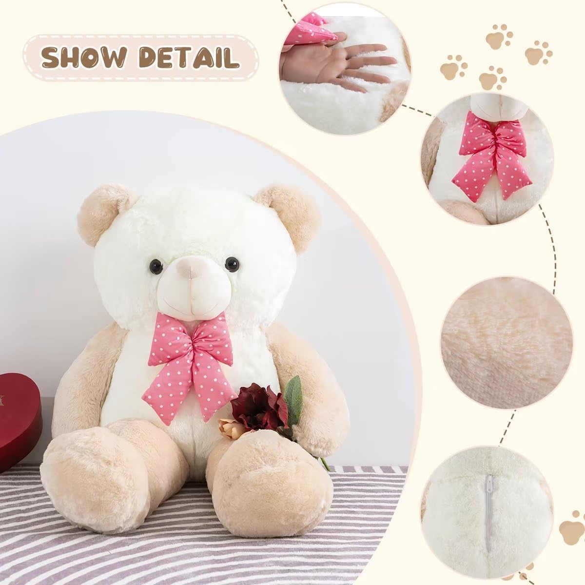 Oso de peluche gigante de 39 pulgadas, gran oso de peluche, juguete de peluche para niñas, enormes peluches para Pascua, cumpleaños, boda