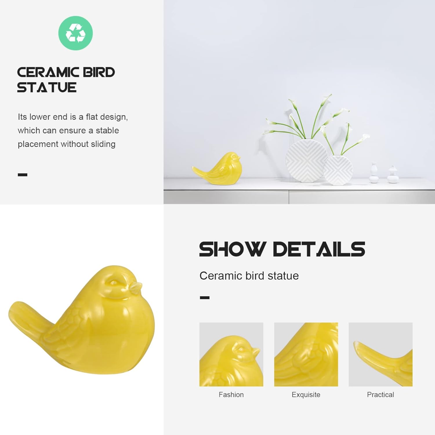 Gadpiparty Pájaros de cerámica, nueva figura de pájaro amarillo de cerámica, figura de pájaro gordito, estatua de decoración del hogar, figuras de
