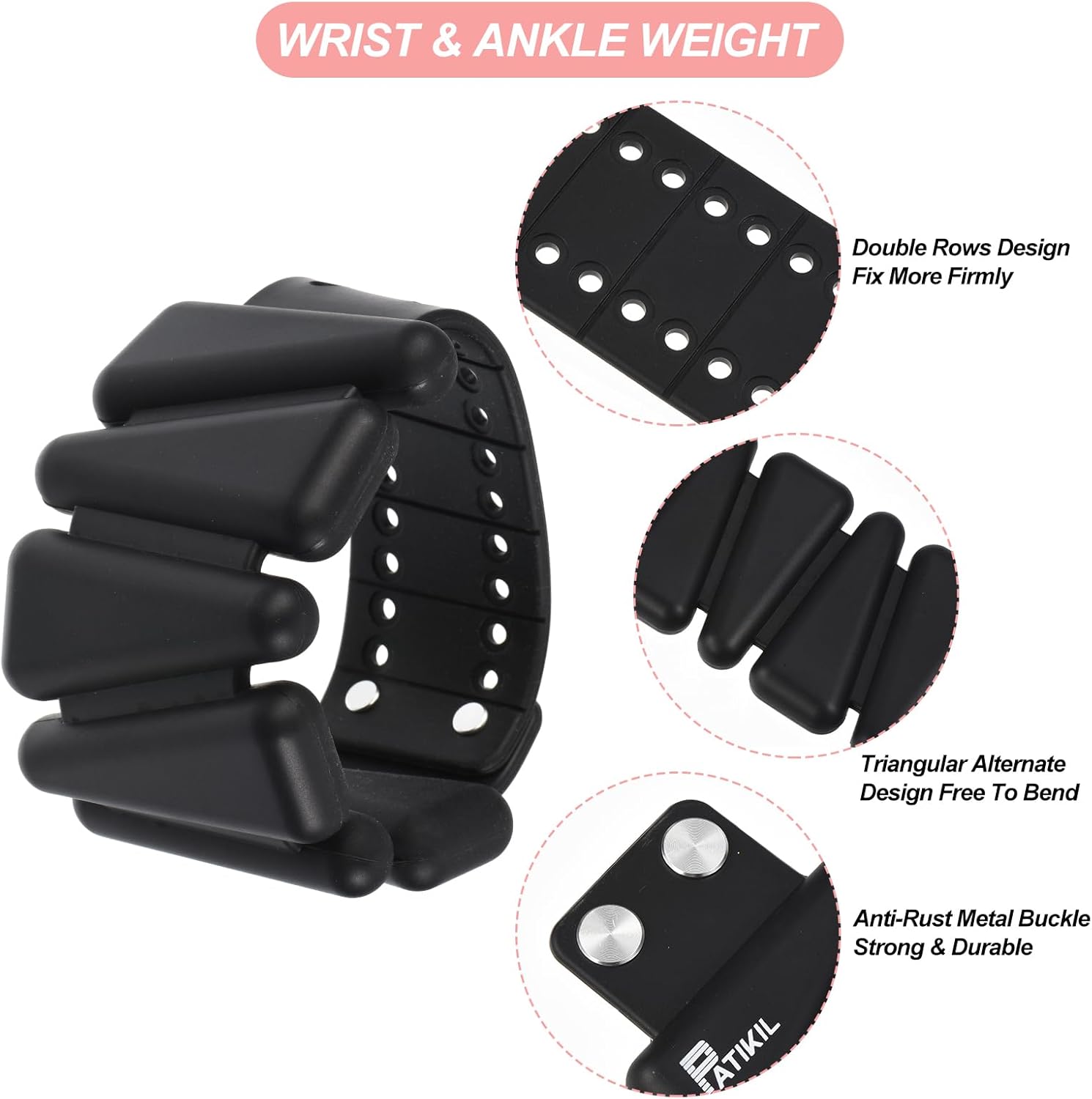 PATIKIL Pesas de muñeca ajustables, 2 libras en total (1 libra cada una), pulseras de silicona para tobillo para mujeres y hombres para