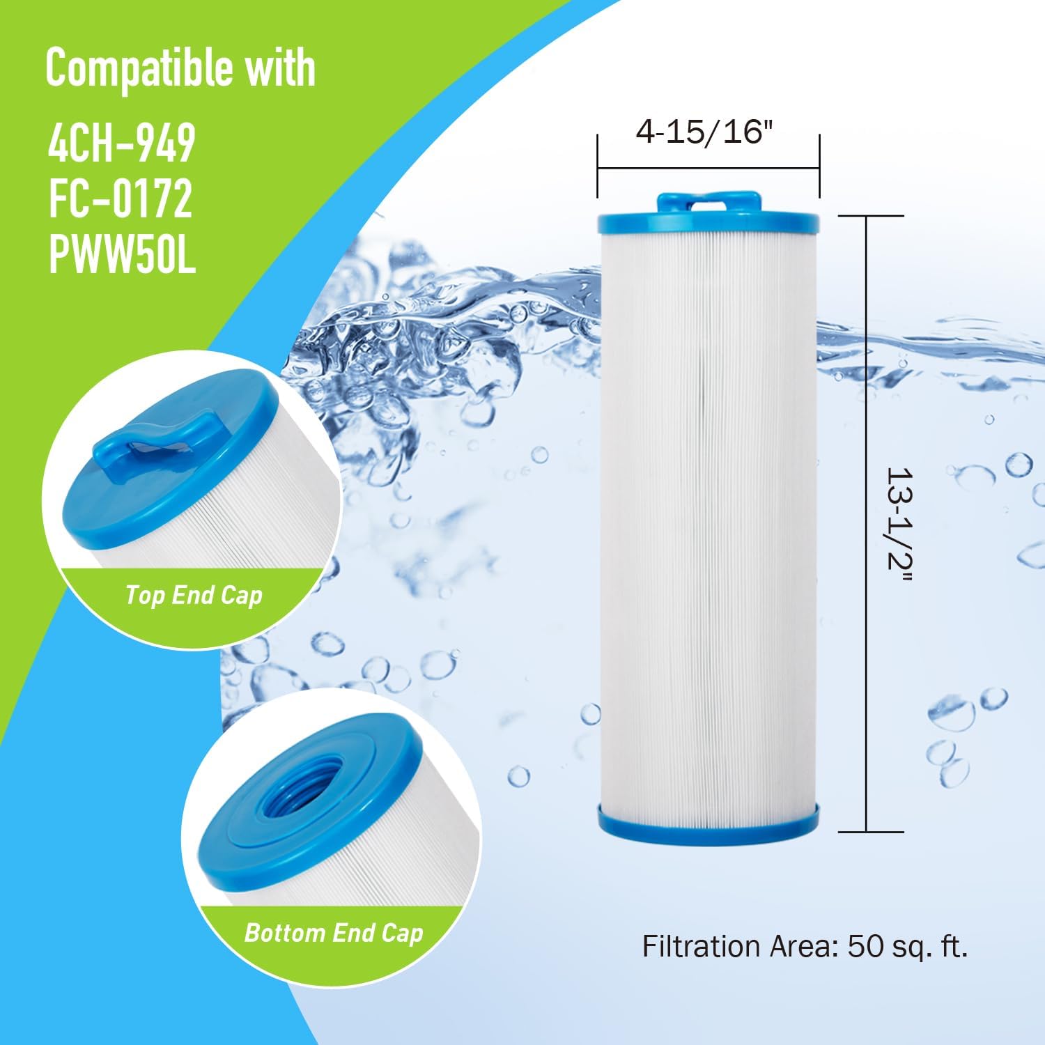 BLUEFLO Cartucho de filtro de spa que reemplaza a Unicel 4CH-949, PWW50L, Filbur FC-0172, 817-4050, Rising Dragon 50, Darlly 40508, SD-01143,
