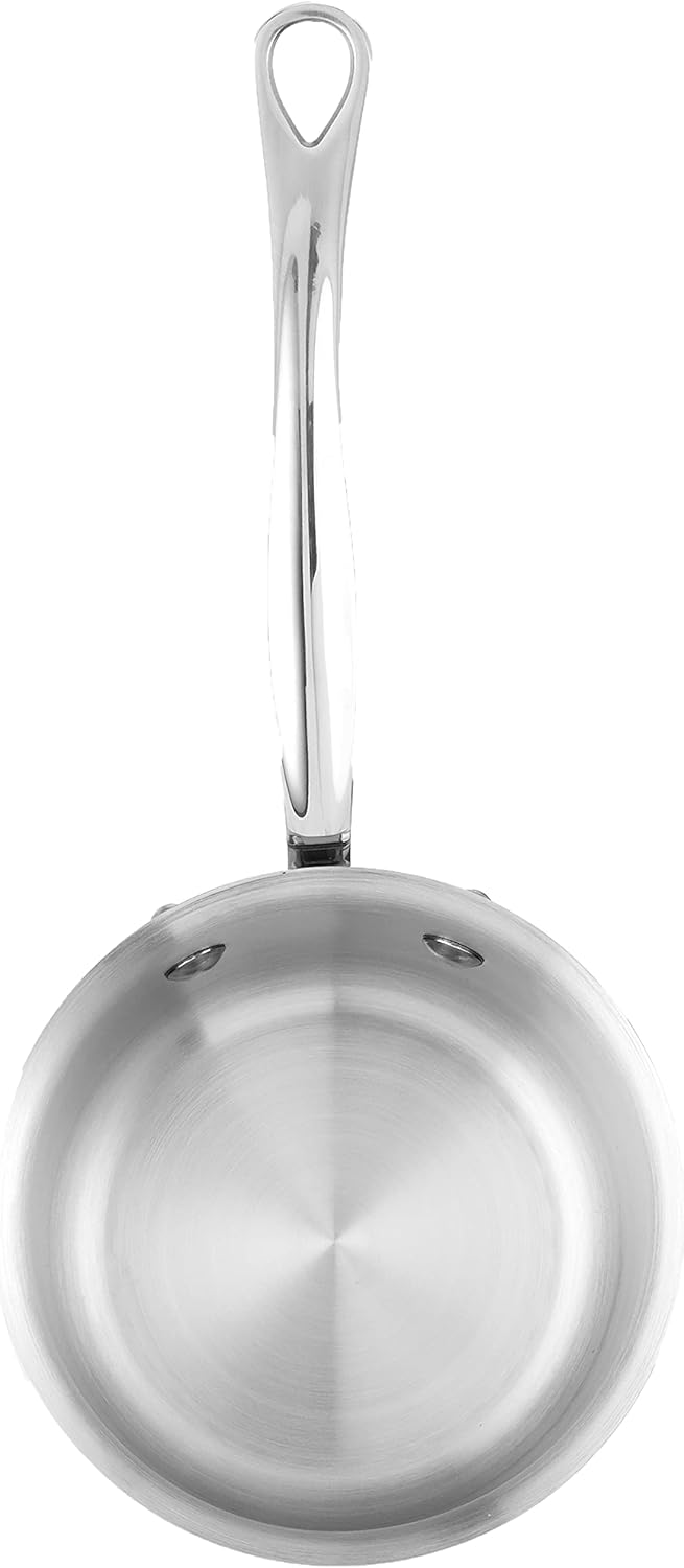 Mauviel M’Cook – Sartén de acero inoxidable pulido de 5 capas con tapa y mango de acero inoxidable fundido, 0.8 cuartos de galón, fabricado en
