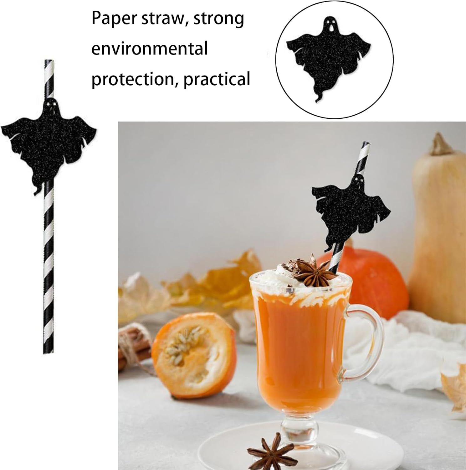 27 popotes de papel de Halloween, diseño de calabaza, murciélago, esqueleto, gato, bruja, castillo, calcomanía, pajitas desechables, pajitas de