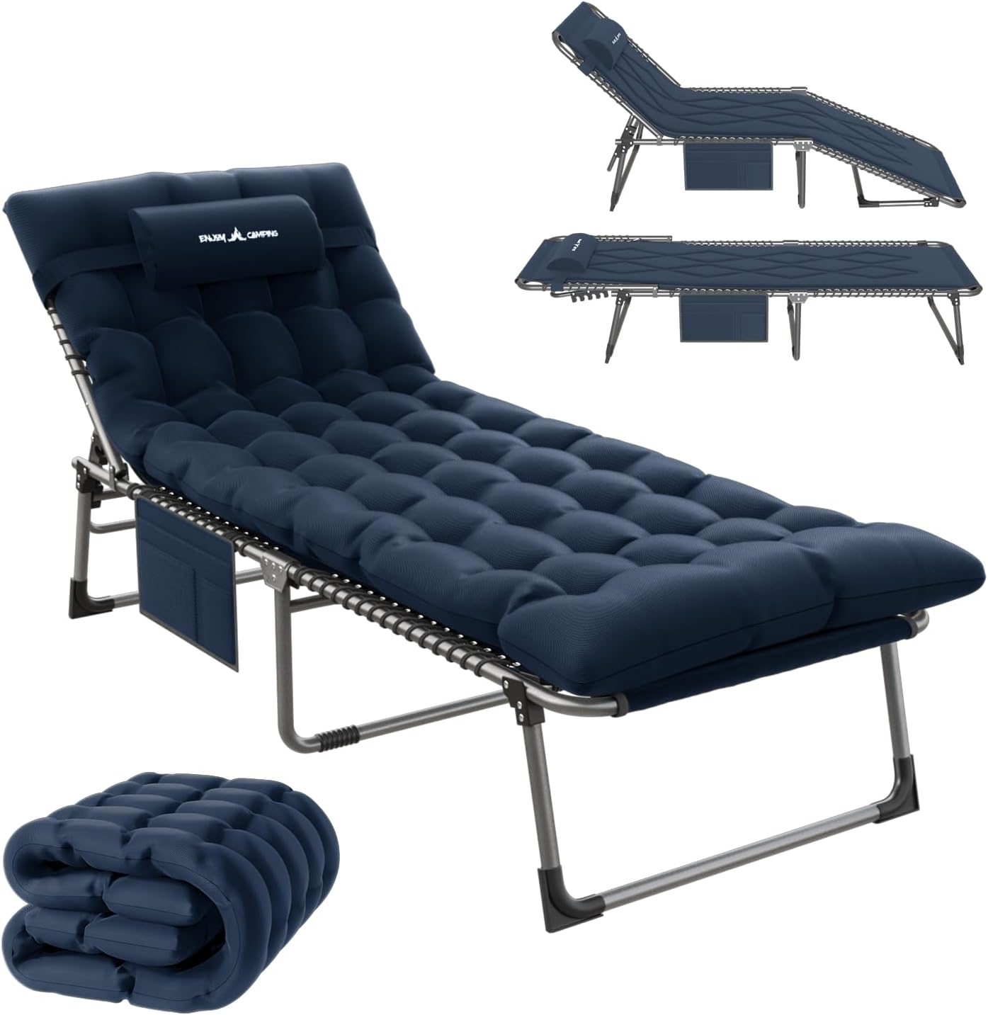 Catre plegable acolchado para adultos con colchón de doble capa ultra cómodo, tumbona portátil de 5 posiciones para exteriores e interiores, cuna de