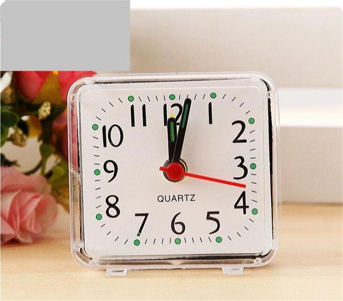 Reloj despertador cuadrado, silencio, sin batería, pequeño reloj despertador portátil de viaje, blanco y creativo, bonito e inteligente
