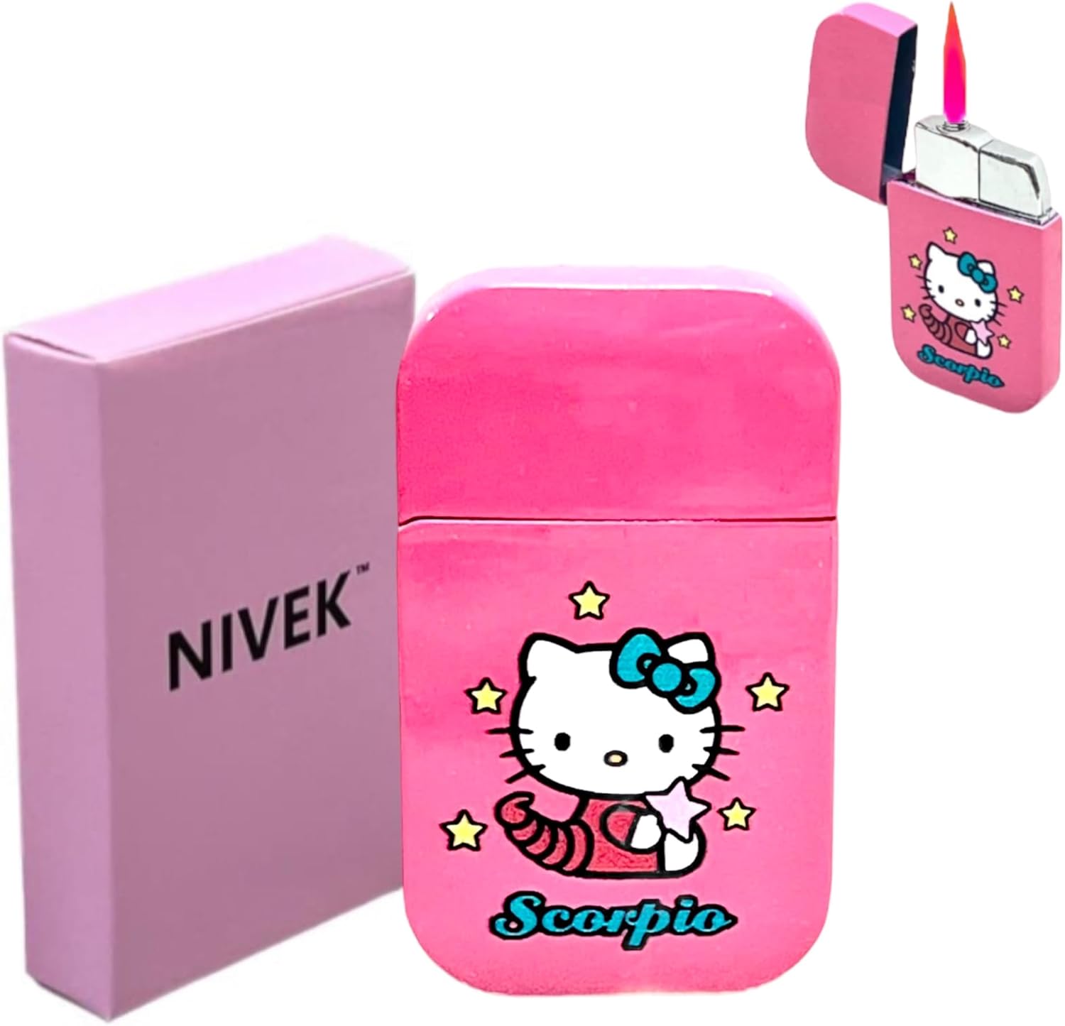 NIVEK Kitty Cat Encendedor Y2k 12 Consetelaciones Horóscopo Astrología Zodiaco Signos de nacimiento Pretty Pink Flame Kawaii Coleccionable Japonés