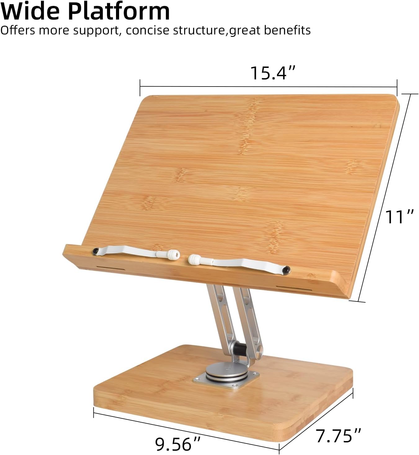 Crocqett – Soporte de libro para lectura, ajustable giratorio de 360 grados, con clips de página, soporte grande para libros de cocina, música,