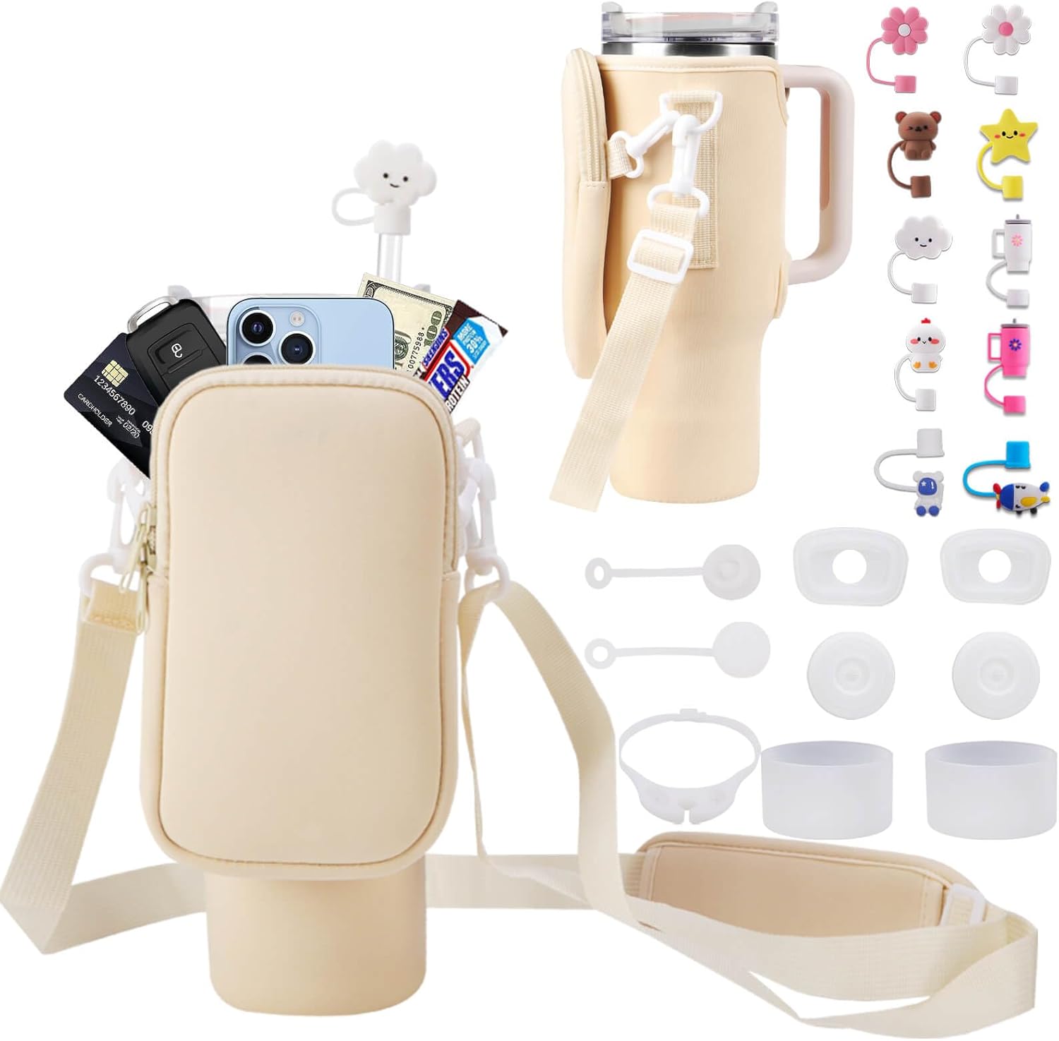 Stanley Cup – Juego de accesorios que incluye 1 bolsa de transporte Stanley, 10 tapas de pajilla, tapón de silicona a prueba de derrames, 2 botas de