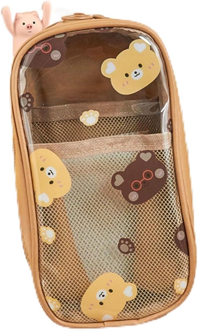 Estuche para lápices kawaii, lindo estuche estético, lindo estuche para lápices, artículos escolares kawaii para adolescentes y niñas (marrón-B)