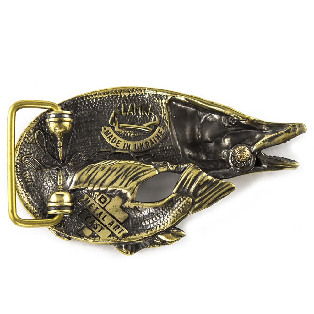 Belt buckle Pike, Handmade fisherman gift trophy fish pike solid brass belt buckle