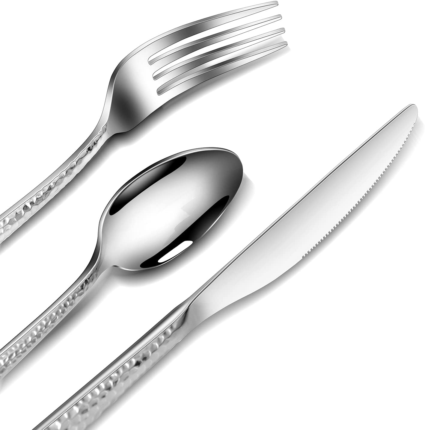 Hammered Silverware Set, 30 Pieces Flatware Set Service for 6, Mirror Polished Cutlery Utensil Set Include Fork Knife Spoon Set Dishwasher Safe,